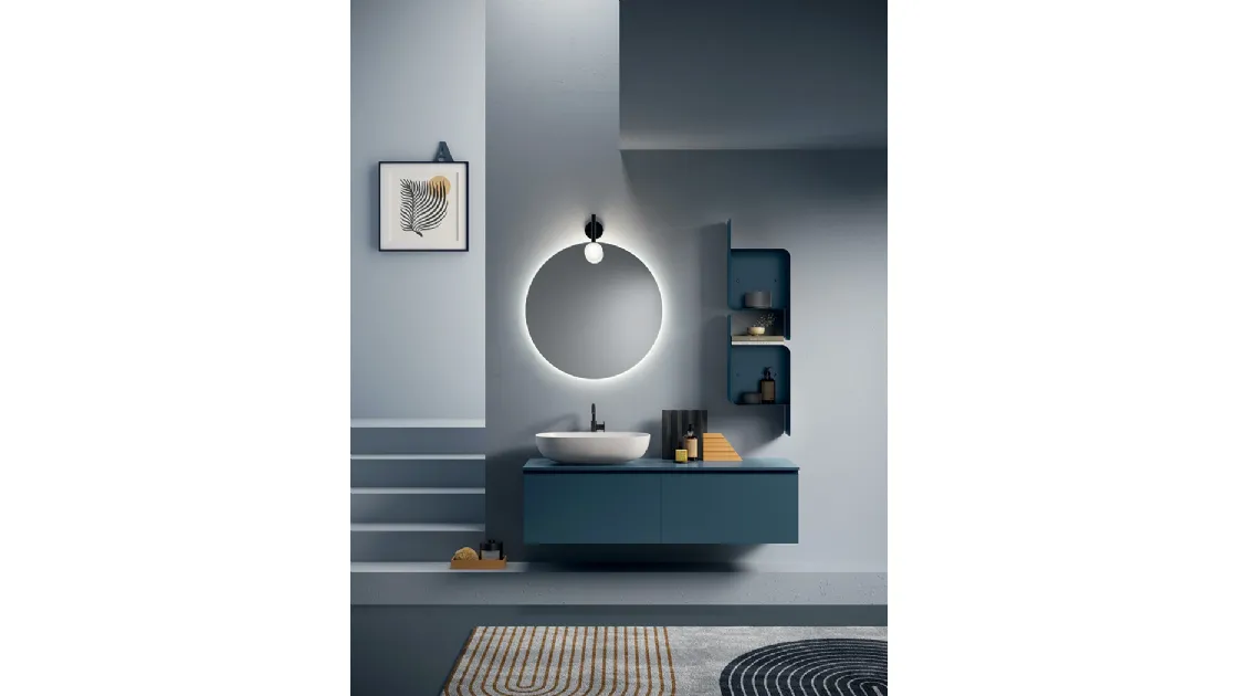 Mobile da Bagno sospeso Yang 07 in laccato Blu Cobalto opaco di Ardeco