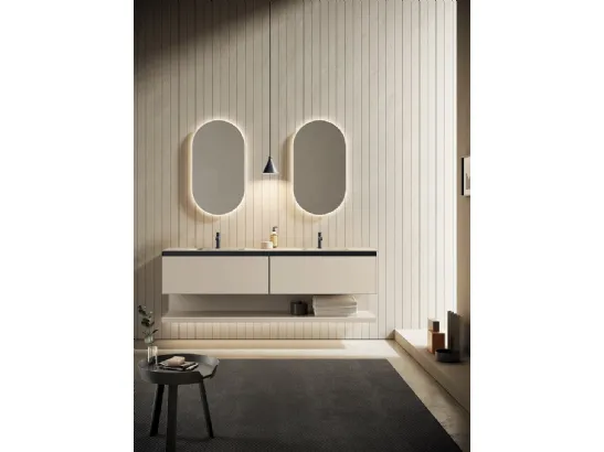 Mobile da Bagno sospeso Yoko 10 in laccato Conchiglia opaco di Ardeco