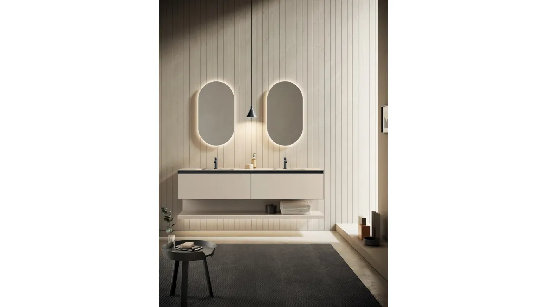 Mobile da Bagno sospeso Yoko 10 in laccato Conchiglia opaco di Ardeco