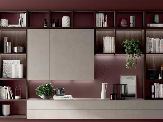 Libreria Living Mood sistema Fluida in decorativo Larice Nuance di Scavolini