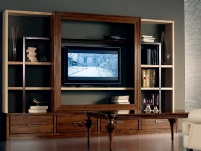 Parete Attrezzata classica in noce finitura moka e naturale Etoile 1009 di Cantiero