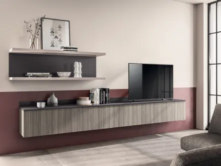 Parete Attrezzata sospesa Living Easy Urban in decorativo Eucalipto Taj di Scavolini