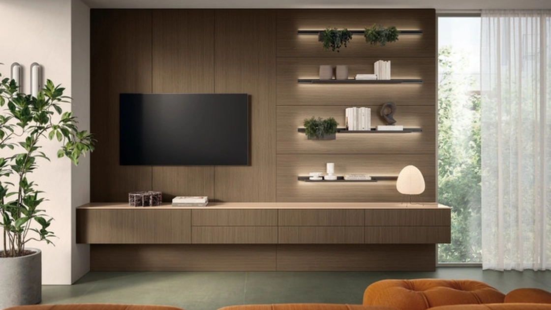 Parete Attrezzata Living Essenza 01 in decorativo Quercia di Scavolini