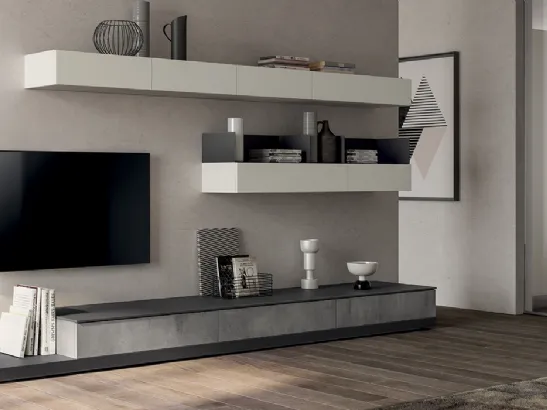 Parete Attrezzata Living Evolution in decorativo Concrete Medium di Scavolini