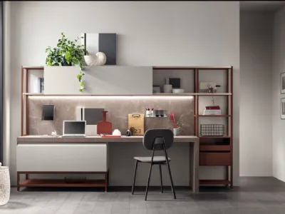 Parete Attrezzata Living Formalia 04 in laccato opaco Pet Pioggia e Ruggine di Scavolini