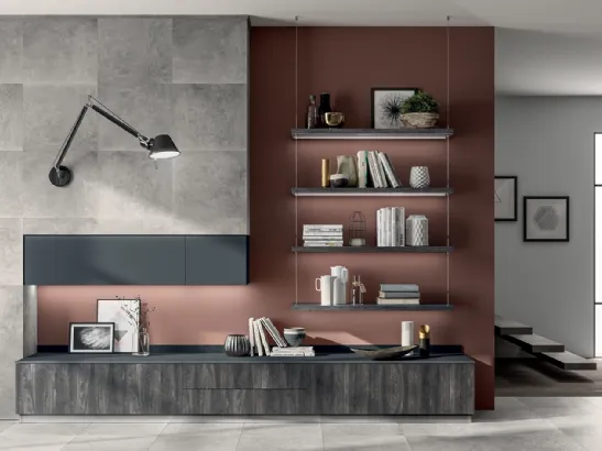 Parete Attrezzata Living Liberamente in decorativo Rovere Lavagna di Scavolini