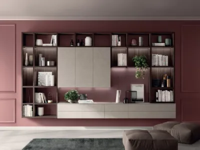 Parete Attrezzata Living Mood 01 in decorativo Larice e Vertigo di Scavolini
