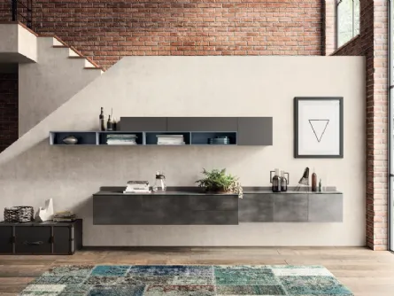 Parete Attrezzata sospesa Living Mood in decorativo Oxide Steel di Scavolini