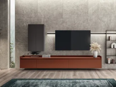 Parete Attrezzata Living Motus 03 in laccato opaco Ruggine di Scavolini