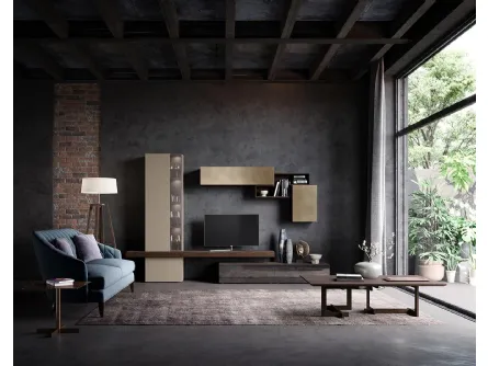 Parete Attrezzata  Composizione Horizon 914 in laccato opaco e legno di Mobilgam
