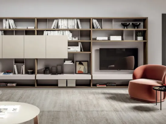 Parete Attrezzata MOOD 10 in laccato opaco e nobilitato design plissé di Dielle Modus