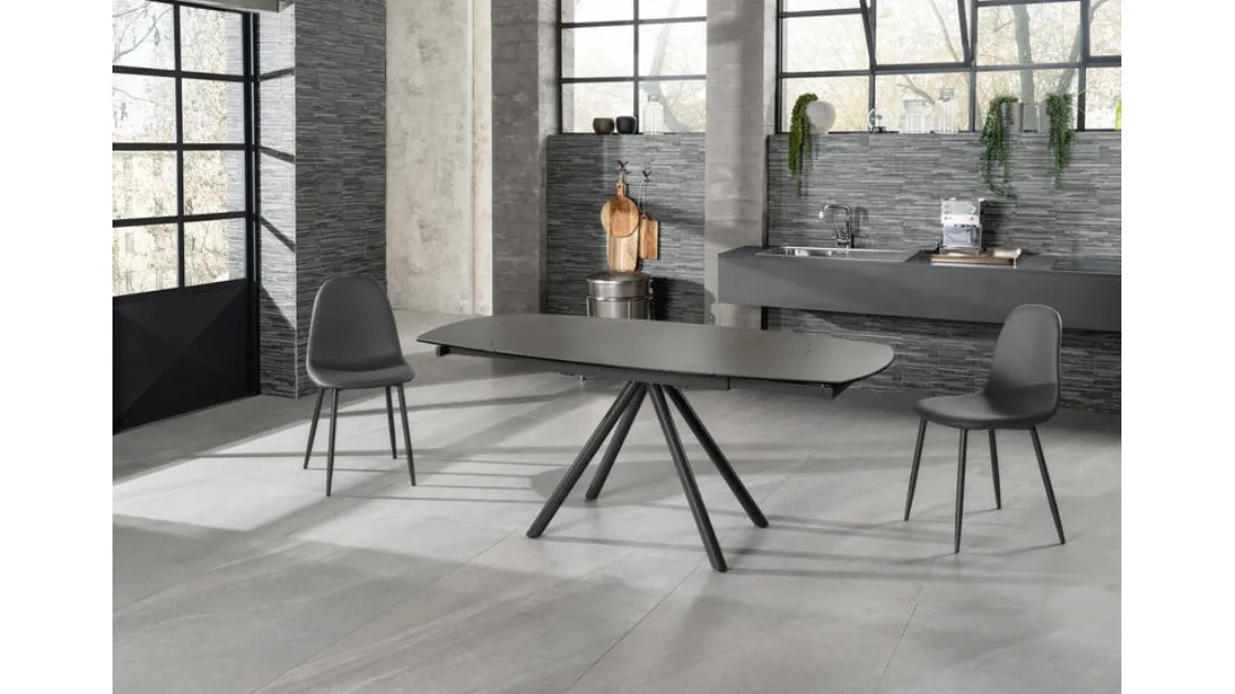 Tavolo allungabile con top in ceramica su vetro con gambe in metallo Kyoto Four 02 di Stones