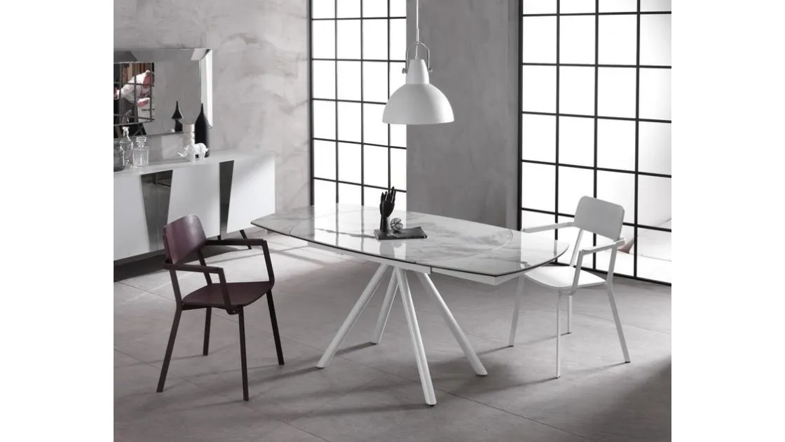 Tavolo allungabile con top in ceramica su vetro Kyoto Four 02 di Stones