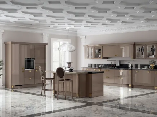 Cucina Classica Exclusiva in laccato lucido Grigio Tundra di Scavolini