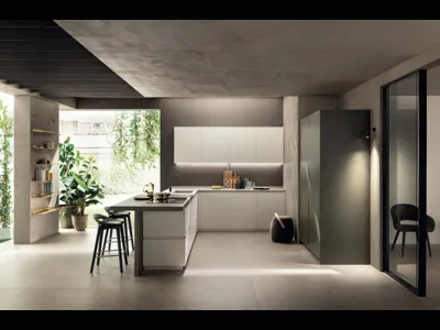 Cucina Moderna DeLinea 02 in laccato Tortora e Verde Minerale di Scavolini