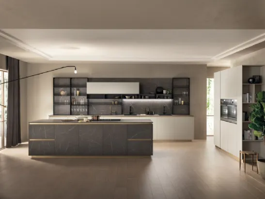 Cucina Moderna DeLinea in Pietra Grey e Grigio Chiaro opaco di Scavolini