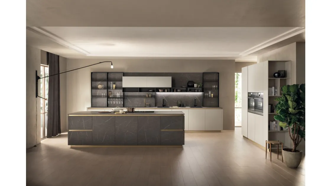 Cucina Moderna DeLinea in Pietra Grey e Grigio Chiaro opaco di Scavolini