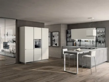 Cucina Moderna Evolution in Concrete Medium e Bianco opaco di Scavolini