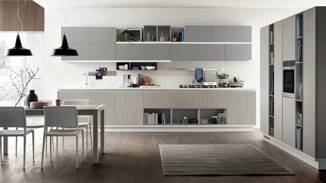 Cucina Moderna Foodshelf laccato opaco Grigio Vulcano di Scavolini