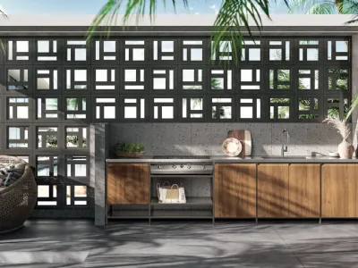 Cucina Moderna lineare in tek Formalia Outdoor 05 di Scavolini