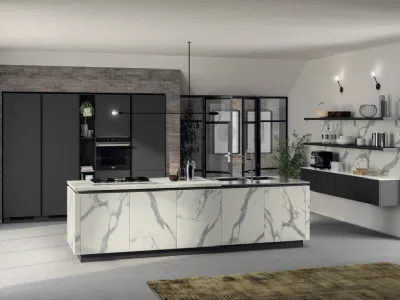 Cucina Moderna Liberamente 07 in laminato Statuario e Grigio Ferro di Scavolini