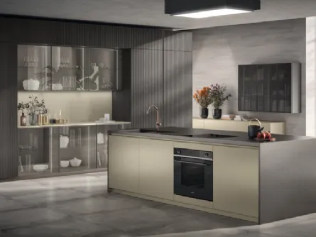 Cucina Moderna Libra in laccato lucido Perlage e Rovere Pepper di Scavolini