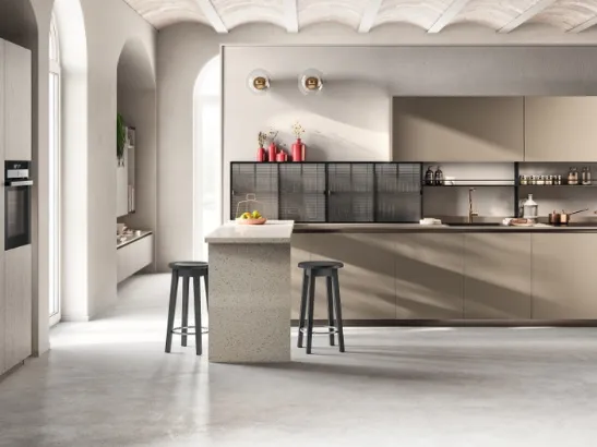 Cucina Moderna Libra in laminato Urban Bronze e decorativo Oriental Light di Scavolini