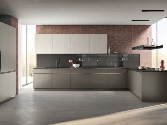 Cucina Moderna angolare Lumina in laminato Urban Steel e in decorativo Oriental Light di Scavolini