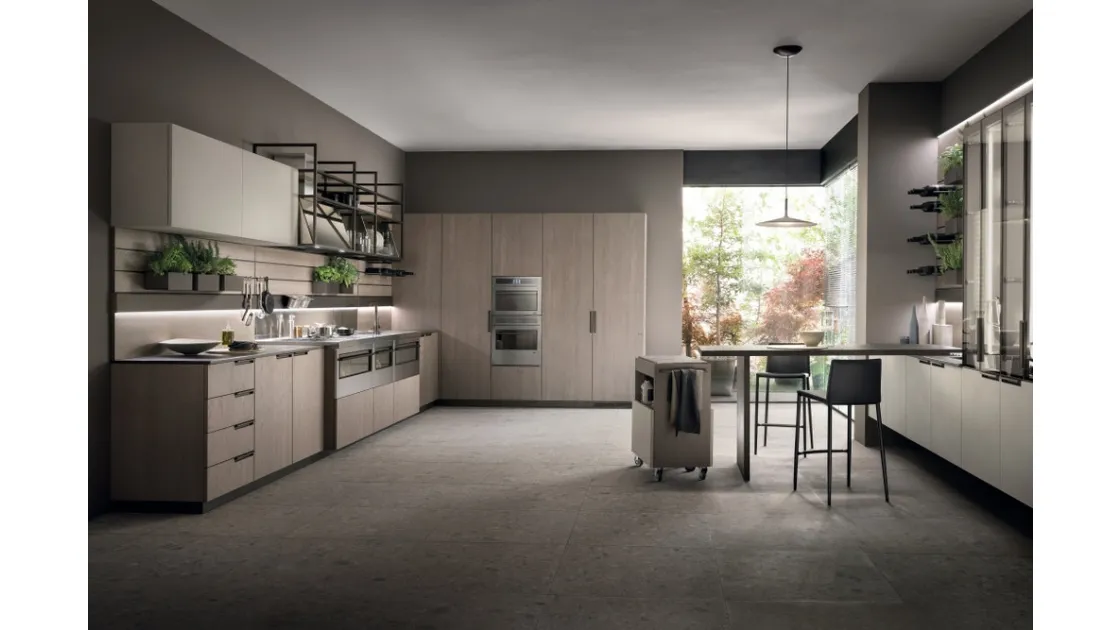 Cucina Moderna Mia in Rovere Gessato e Biomalta Argilla Lima di Scavolini