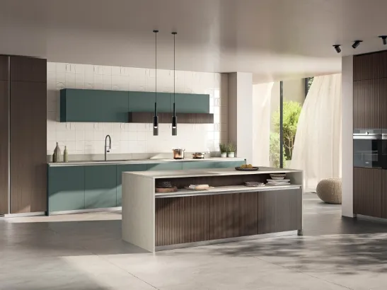 Cucina Moderna in decorativo Mira Lodge e Fenix Verde Comodoro di Scavolini