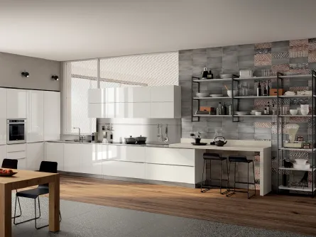 Cucina Moderna Mood in laccato lucido Bianco Prestige di Scavolini