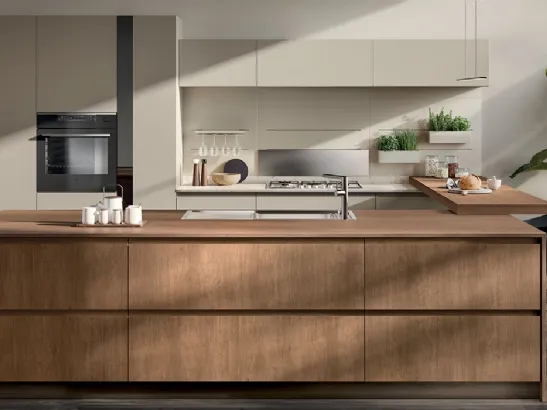 Cucina Moderna Motus in Rovere Landscape e laccato opaco Visone di Scavolini
