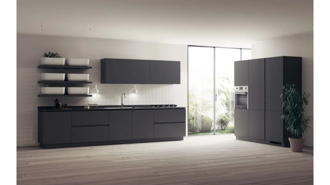 Cucina Moderna Qi in laccato opaco Grigio Ferro di Scavolini