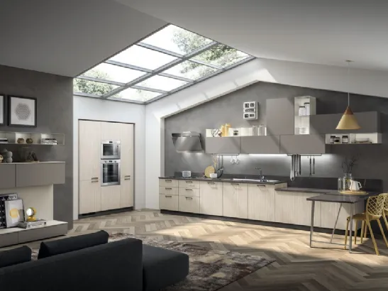 Cucina Moderna lineare Sax in decorativo Noce Neutral e in decorativo Polvere di Scavolini
