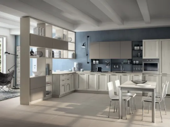 Cucina moderna angolare Sax in decorativo Rovere Artic e laccato opaco di Scavolini