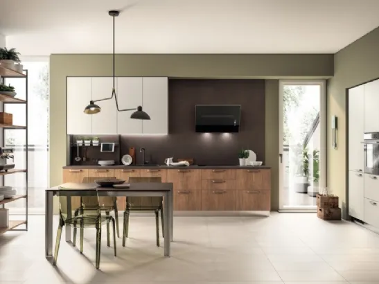 Cucina Moderna lineare Sax in decorativo Rovere Land e in decorativo Nebbia di Scavolini