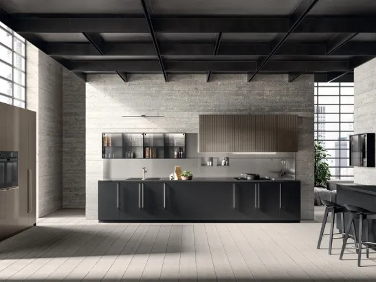 Cucina Moderna angolare con penisola Diesel get Together Industrial Showcases di Scavolini