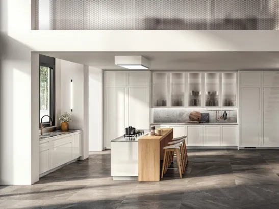 Cucina su misura Foodshelf Grigio Gabbiano e Grigio Terra di Scavolini